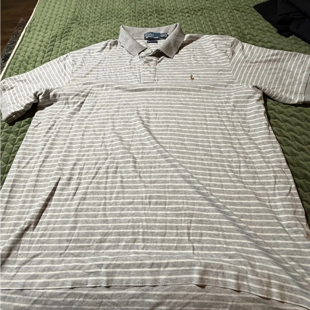 Polo Ralph Lauren grey white stripe short sleeve polo shirt‎ Pima soft size 2XLT